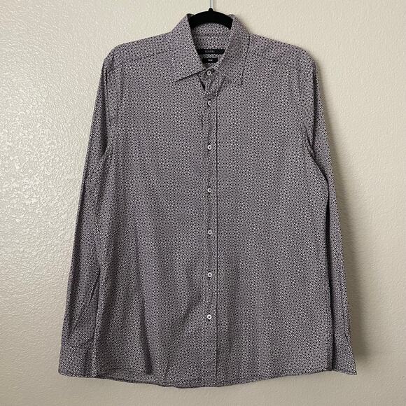 Gucci Dress Shirt Mens 41 16 White Blue Geometric Print Fitted Cotton Preppy - Picture 3 of 15